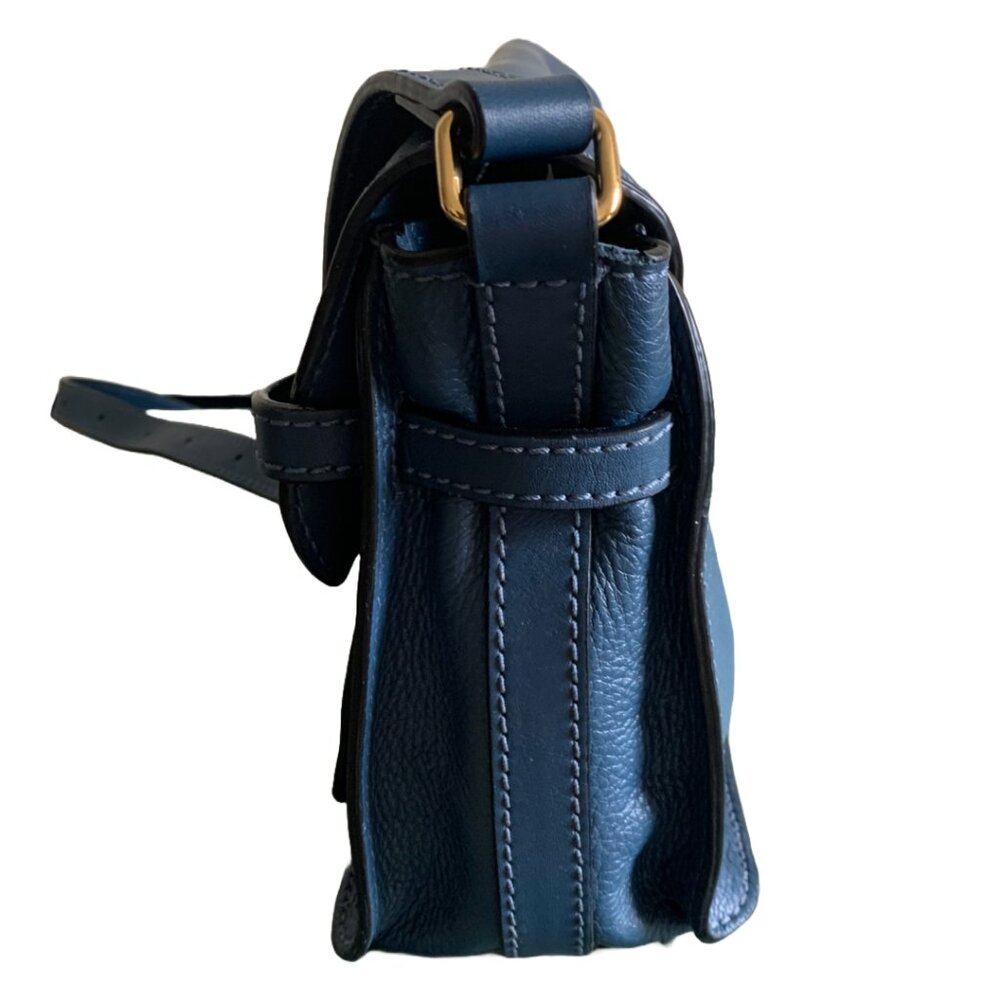LINEA PELLE Logan Blue Leather Satchel/Messenger Doctor's Crossbody Handbag - Picture 5 of 10